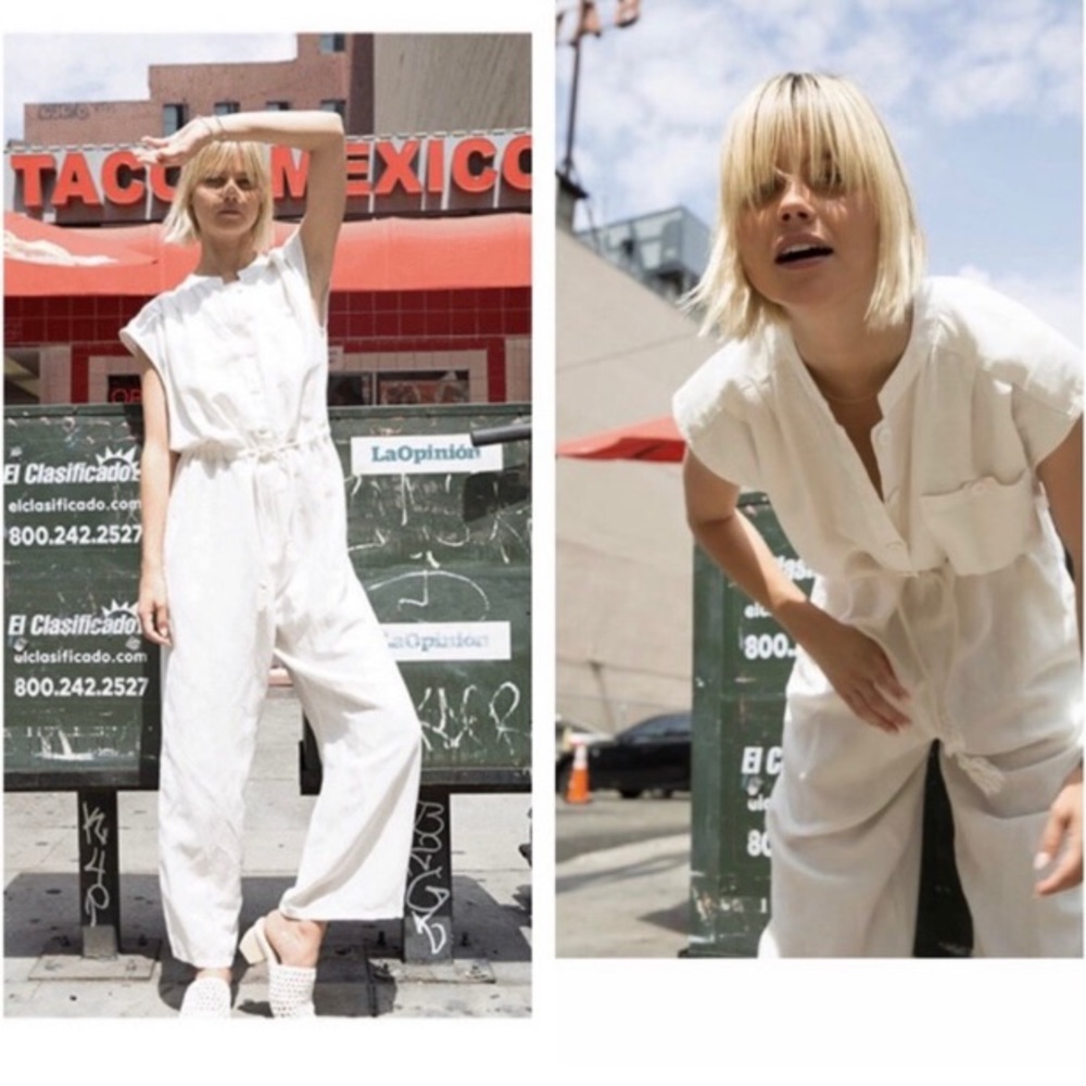 NSF Clothing Linen Jumpsuit White Women’s Size Large